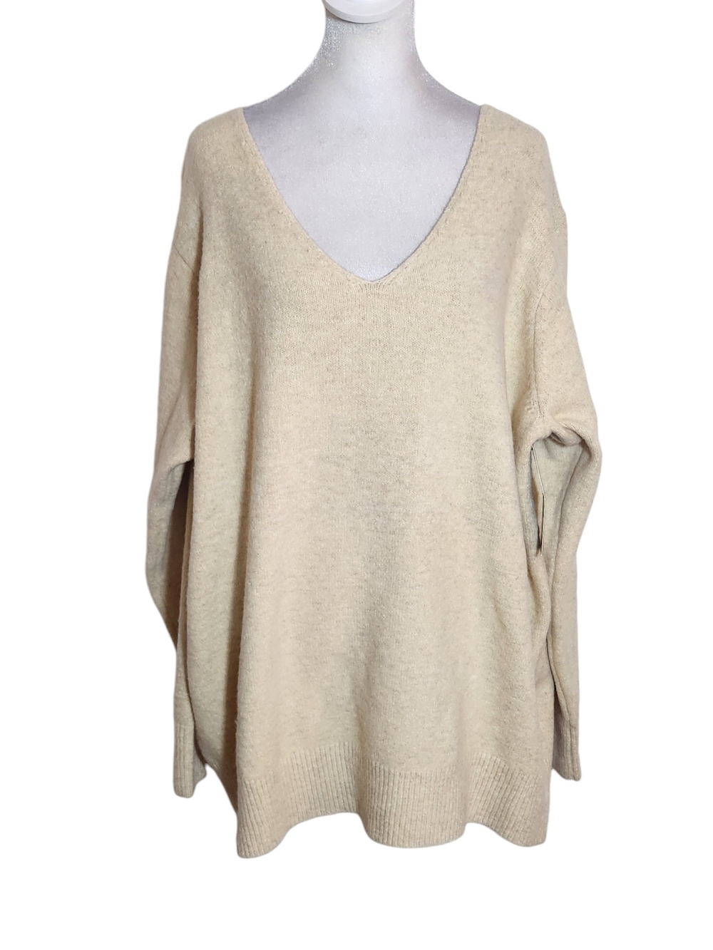 Skies Are Blue Cream Oatmeal V-Neck Sweater Size 1X NWT